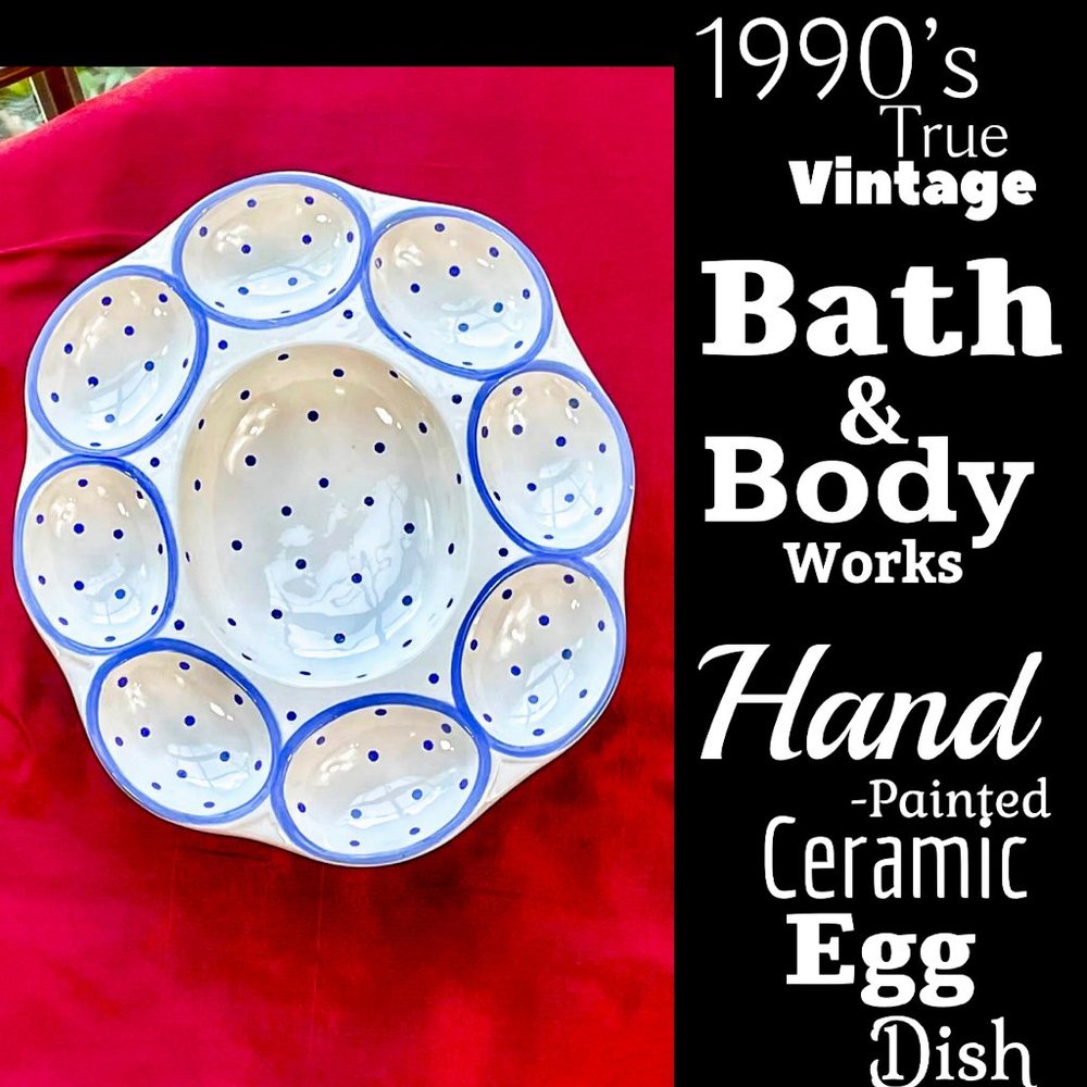 ▪️NWT▪️VTG▪️BATH & BODY WORKS▪️1990's Hand-Painted Polka Dot Ceramic Egg Dish